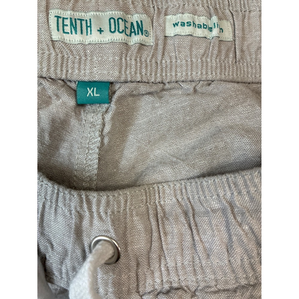 Tenth + Ocean Mens XL Washable Linen Blend Drawstring Shorts Light Grey Casual - Picture 3 of 5
